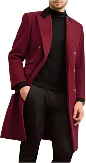Men's Trench Coat Elegant Notched Lapel Peacoat Classic Single Breasted Overcoat Warm Long Jacket Peacoat