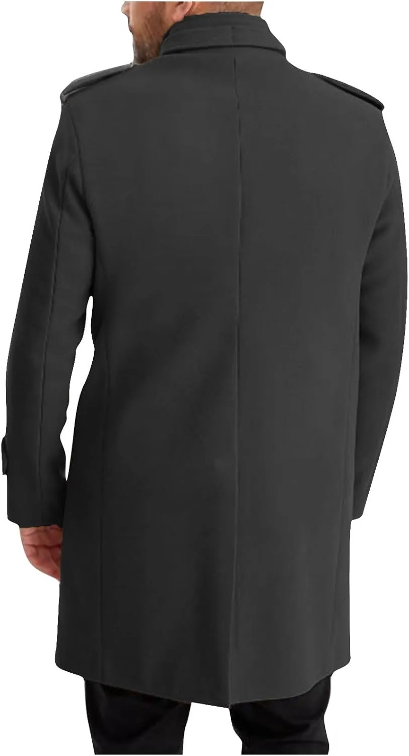 Men's Trench Coat Warm Notched Collar Overcoat Classic Single Breasted Peacoat Elegant Long Jacket Overcoat
