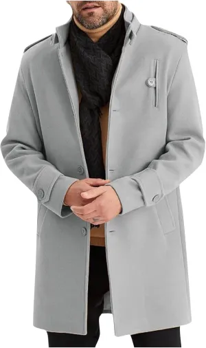 Men's Trench Coat Warm Notched Collar Overcoat Classic Single Breasted Peacoat Elegant Long Jacket Overcoat