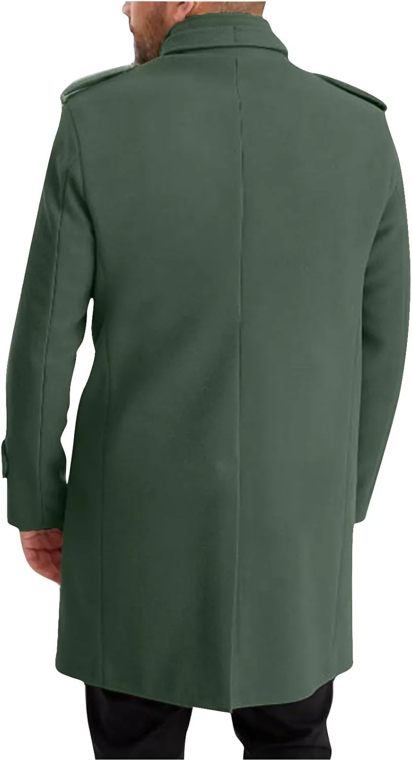 Men's Trench Coat Warm Notched Collar Overcoat Classic Single Breasted Peacoat Elegant Long Jacket Overcoat