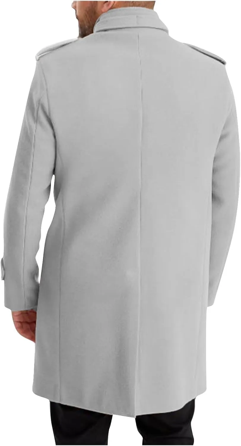 Men's Trench Coat Warm Notched Collar Overcoat Classic Single Breasted Peacoat Elegant Long Jacket Overcoat