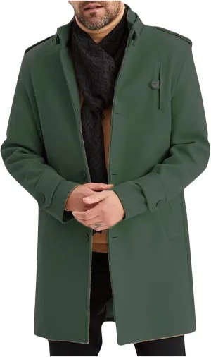 Men's Trench Coat Warm Notched Collar Overcoat Classic Single Breasted Peacoat Elegant Long Jacket Overcoat
