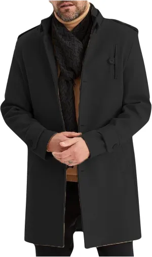 Men's Trench Coat Warm Notched Collar Overcoat Classic Single Breasted Peacoat Elegant Long Jacket Overcoat