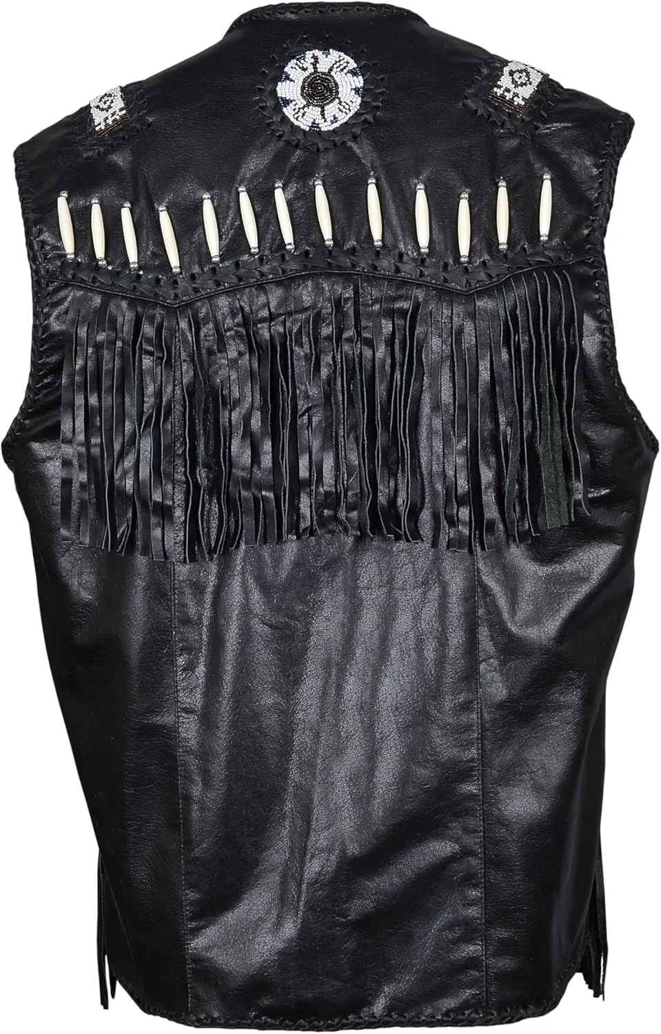 Mens Western Cowhide Suede & Leather Vest  Beaded Fringe Yoke & Back Native-Inspired Cowboy Biker Vest