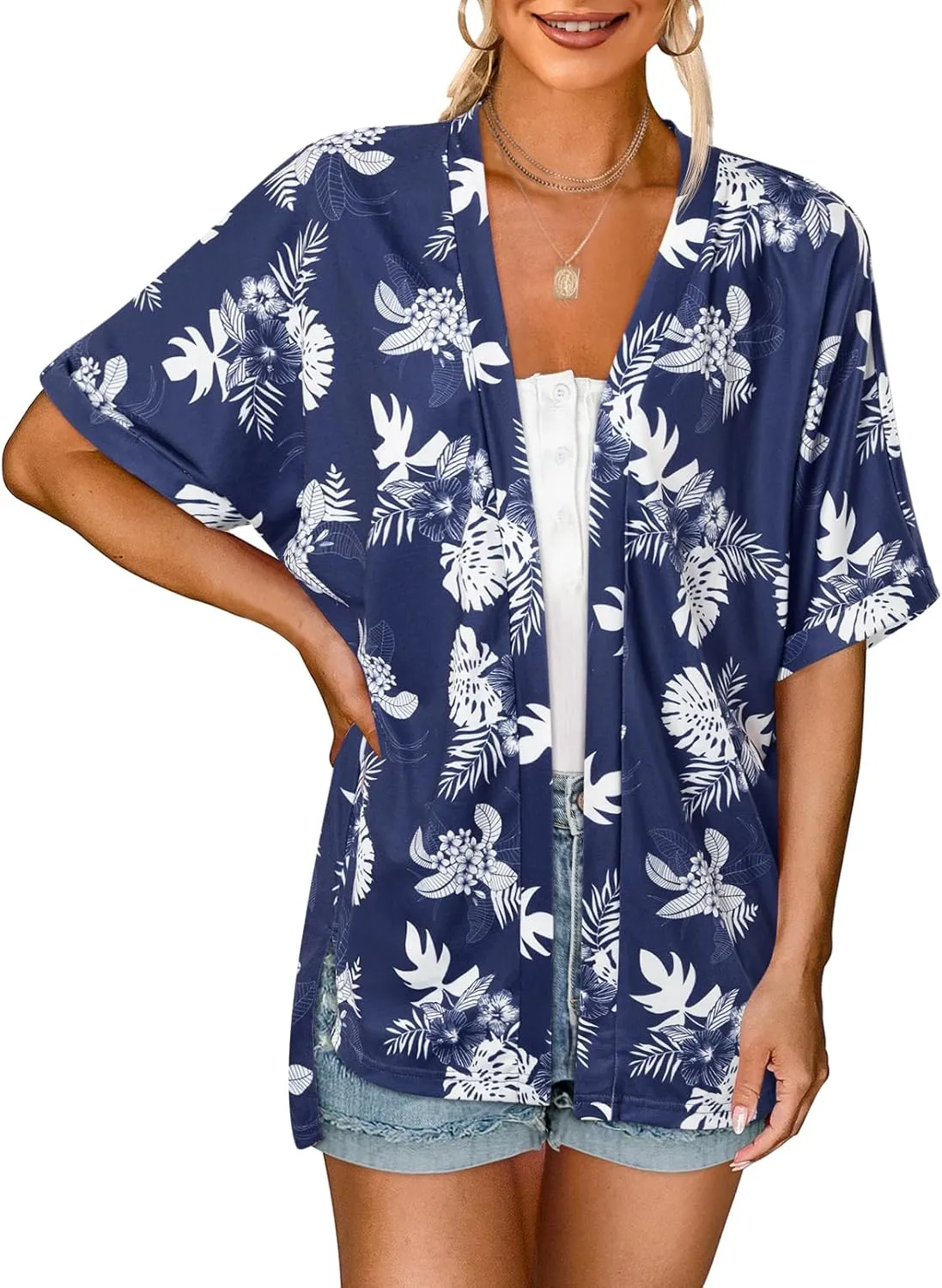 MEROKEETY Womens 2025 Summer Lightweight Cardigan Short Sleeve Open Front Casual Loose Cover Ups