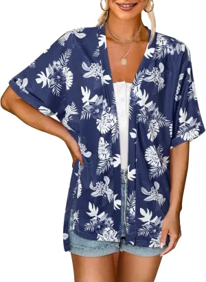 MEROKEETY Womens 2025 Summer Lightweight Cardigan Short Sleeve Open Front Casual Loose Cover Ups