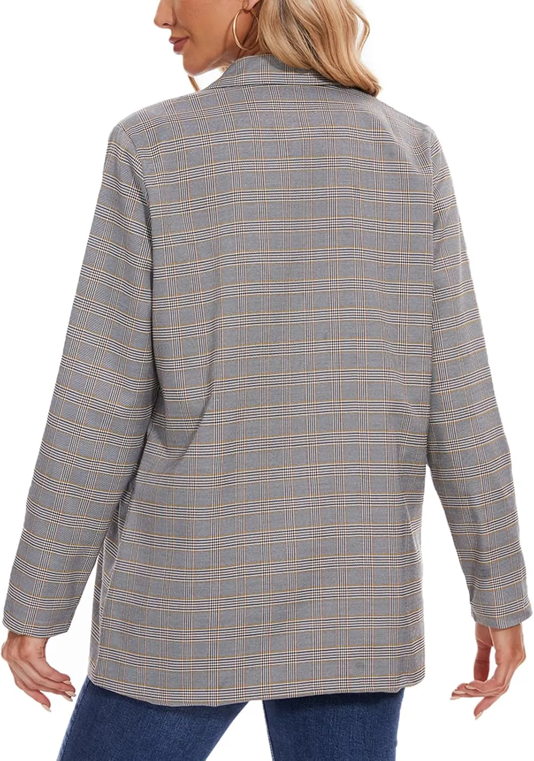 MINTLIMIT Women's Plaid Blazer Casual Long Sleeve Oversized Boyfriend Blazers Double Breasted Lapel Jacket with Pockets