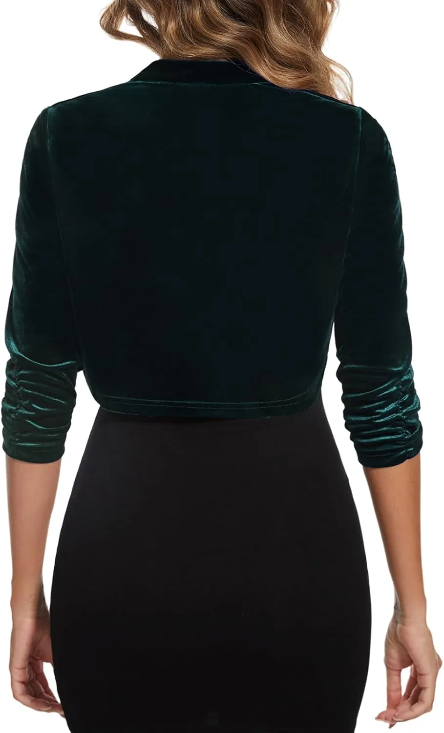 MINTLIMIT Women's Velvet Bolero Shrug Top Ruched 3/4 Sleeve Open Front Cocktail Party Cropped Cardigan for Dress