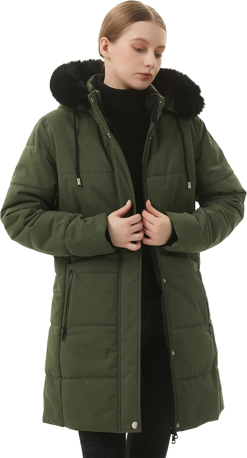 MOERDENG Women's Winter Puffer Coat Thicken Fleece Lined Down Jacket Waterproof Faux Fur Detachable Hooded Parka
