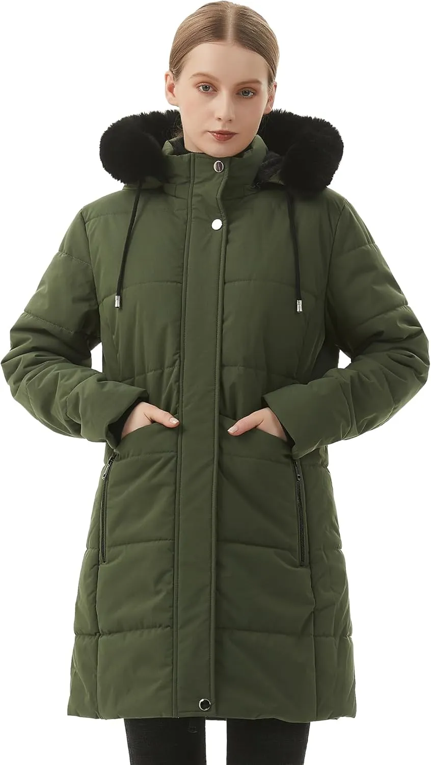 MOERDENG Women's Winter Puffer Coat Thicken Fleece Lined Down Jacket Waterproof Faux Fur Detachable Hooded Parka