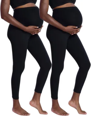 Motherhood Maternity Women's Essential Stretch Full Length Secret Fit Over The Belly Pregnancy Legging-2 Pack