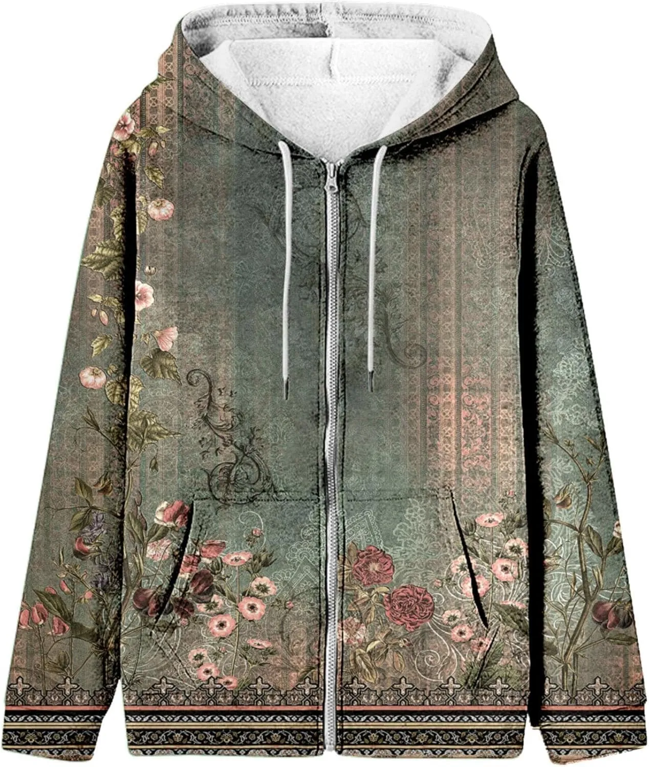 Muyise Women's Oversized Sweatshirt Full Zip Up Hoodie Long Sleeve Casual Drawstring Hooded Jackets Trendy Fall Outfits