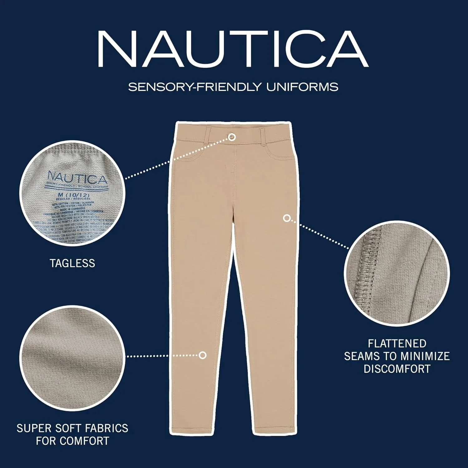 Nautica Girls' School Uniform Sensory-Friendly Legging