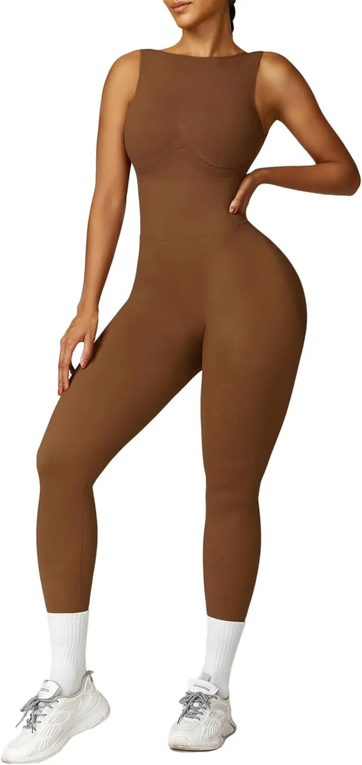 OEAK Womens Scrunch Butt Jumpsuits 2025 Crew Neck Seamless Romper V Back Gym Booty Leggings Bodycon Workout Yoga Unitard