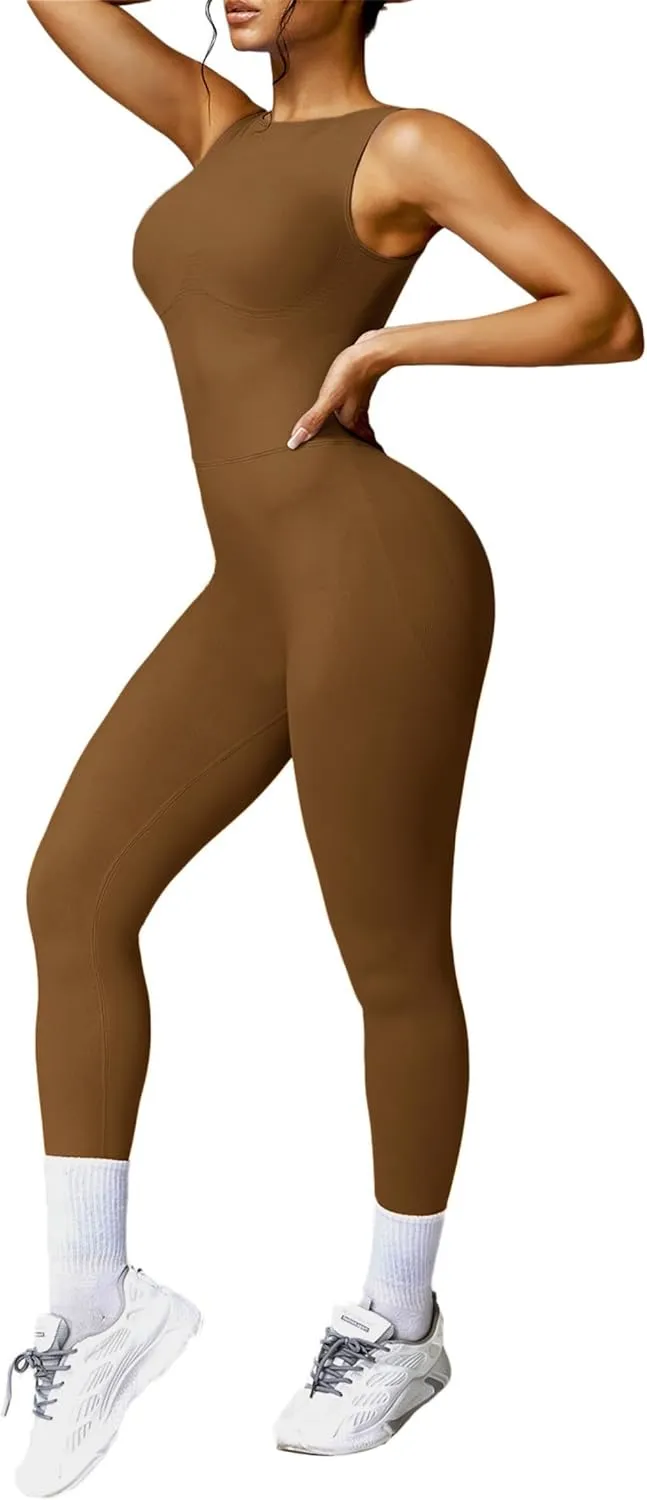 OEAK Womens Scrunch Butt Jumpsuits 2025 Crew Neck Seamless Romper V Back Gym Booty Leggings Bodycon Workout Yoga Unitard