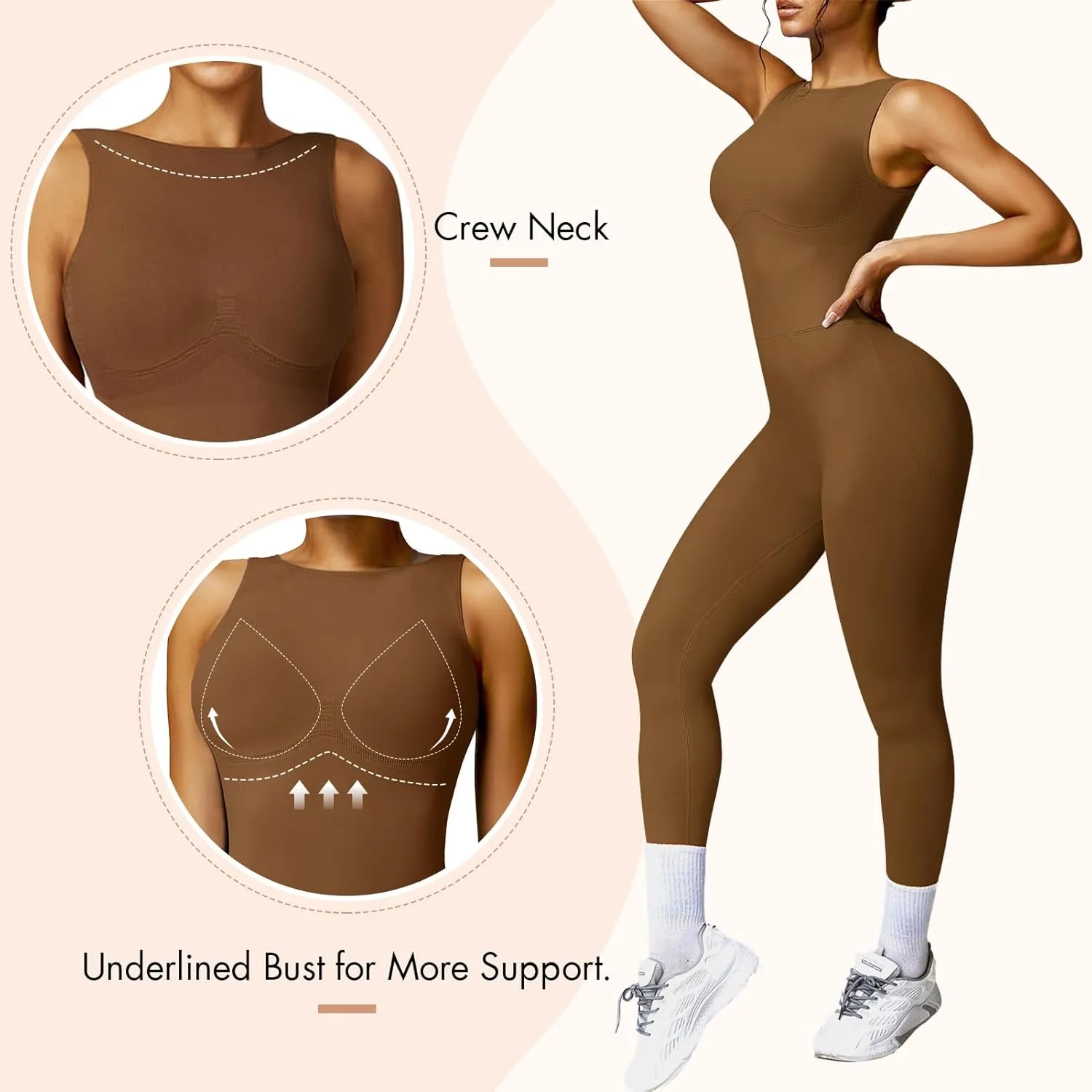 OEAK Womens Scrunch Butt Jumpsuits 2025 Crew Neck Seamless Romper V Back Gym Booty Leggings Bodycon Workout Yoga Unitard