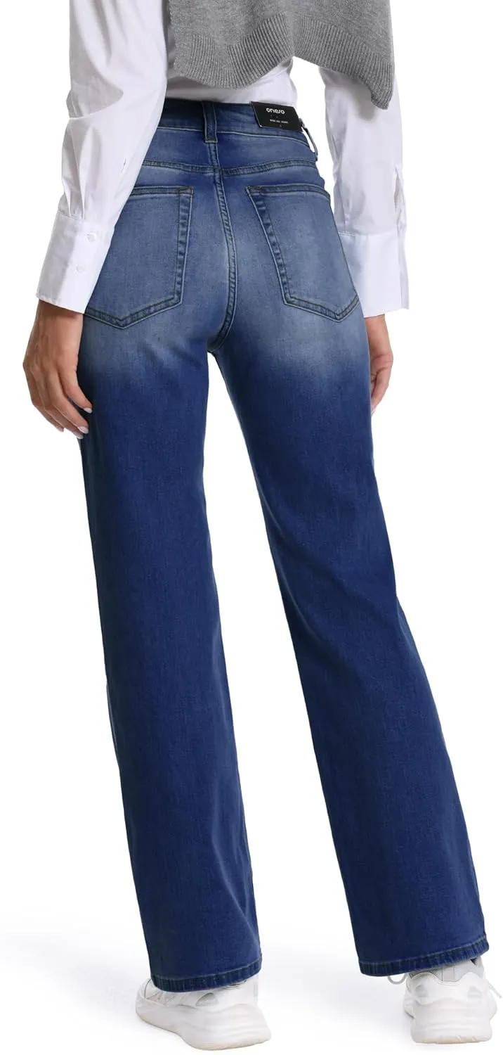 ONESO Women's Straight Leg Jeans Mid Waist Loose Stretchy Lightweight Trendy Jeans for Women Denim Pants