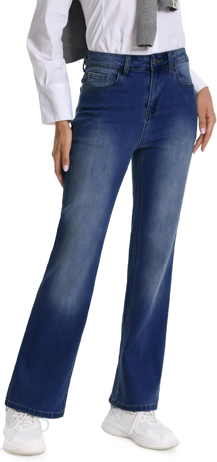 ONESO Women's Straight Leg Jeans Mid Waist Loose Stretchy Lightweight Trendy Jeans for Women Denim Pants