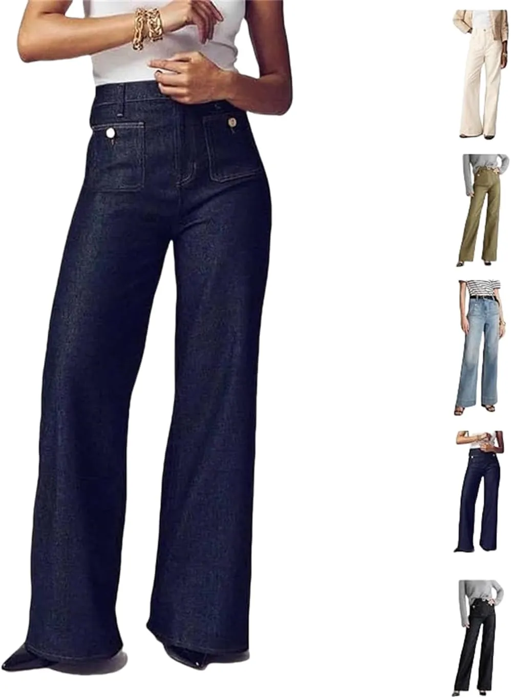 Oprah's Favorite Jeans, Tummy Control Sailor Wide Leg Trouser, High Waisted Cropped Denim Pants, Jeans for Women Trendy