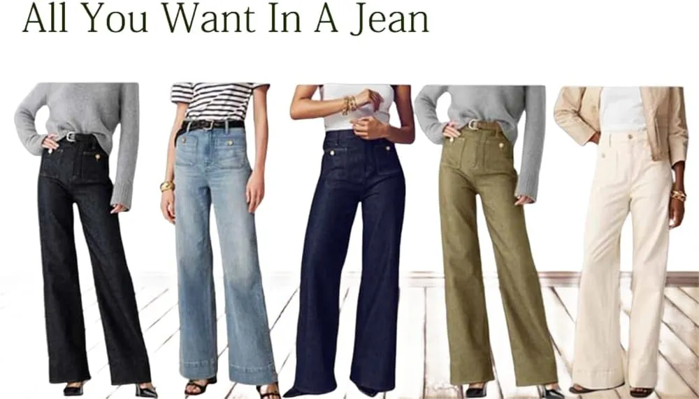 Oprah's Favorite Jeans, Tummy Control Sailor Wide Leg Trouser, High Waisted Cropped Denim Pants, Jeans for Women Trendy