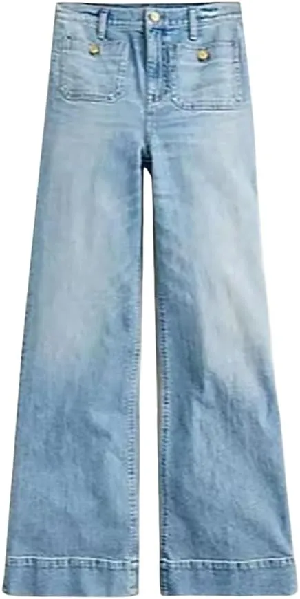 Oprah's Favorite Jeans, Tummy Control Sailor Wide Leg Trouser, High Waisted Cropped Denim Pants, Jeans for Women Trendy