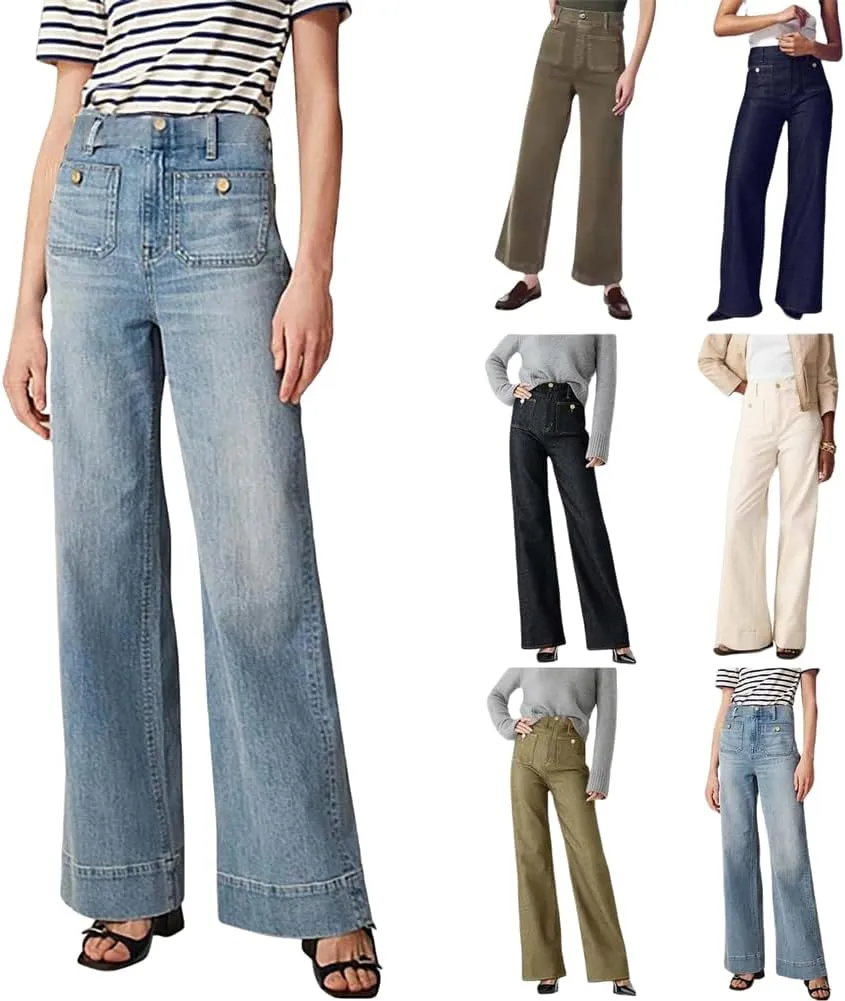 Oprah's Favorite Jeans, Tummy Control Sailor Wide Leg Trouser, High Waisted Cropped Denim Pants, Jeans for Women Trendy