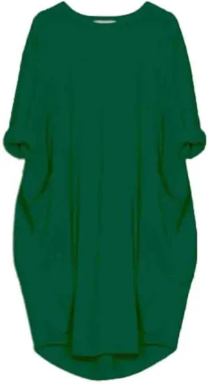 Oversize T-Shirts for Women with Pockets Fashion Summer Baggy Long Sleeve T Shirt Solid Basic Tees Top Beach Mini Dress