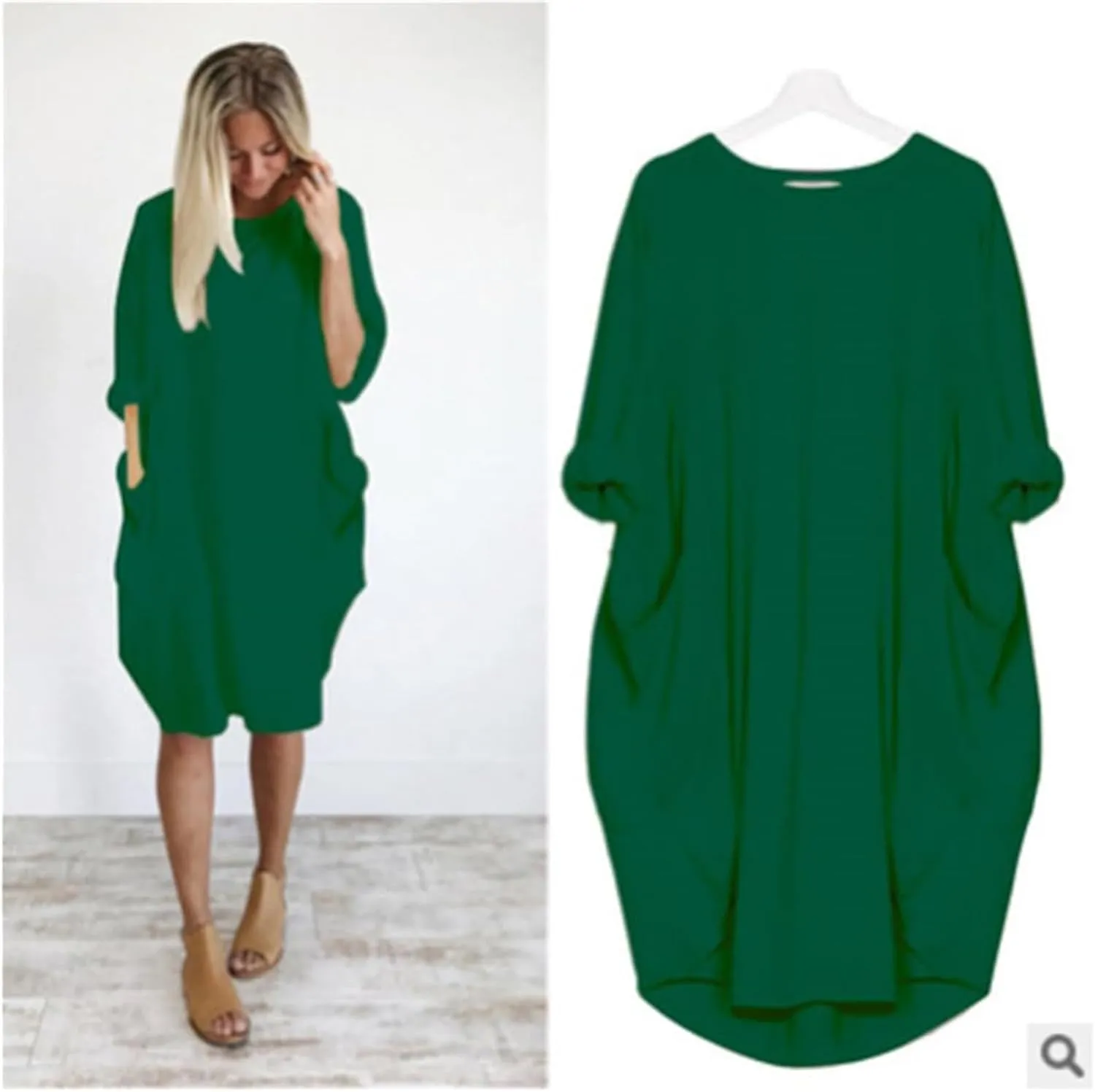 Oversize T-Shirts for Women with Pockets Fashion Summer Baggy Long Sleeve T Shirt Solid Basic Tees Top Beach Mini Dress
