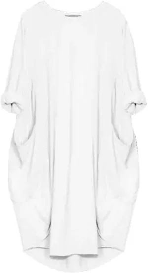 Oversize T-Shirts for Women with Pockets Fashion Summer Baggy Long Sleeve T Shirt Solid Basic Tees Top Beach Mini Dress