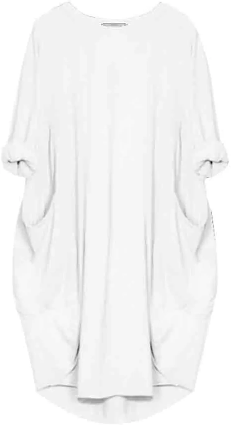 Oversize T-Shirts for Women with Pockets Fashion Summer Baggy Long Sleeve T Shirt Solid Basic Tees Top Beach Mini Dress