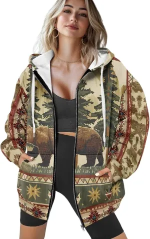 Oversized Hoodies for Women Zip-Up Front Hooded Sweatshirt Comfy Sweater Fall Clothes Activewear Jacket, XS-XL