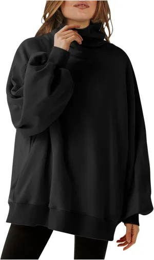 Oversized Sweatshirt For Women Fall Fashion 2024 Casual Solid Cowl Neck Pullover Tops Long Sleeve y2k Hoodies