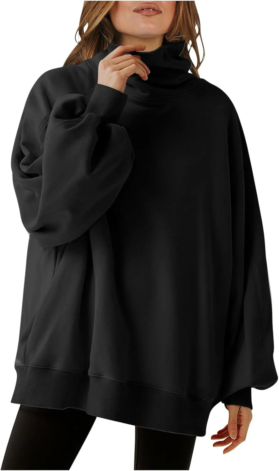 Oversized Sweatshirt For Women Fall Fashion 2024 Casual Solid Cowl Neck Pullover Tops Long Sleeve y2k Hoodies
