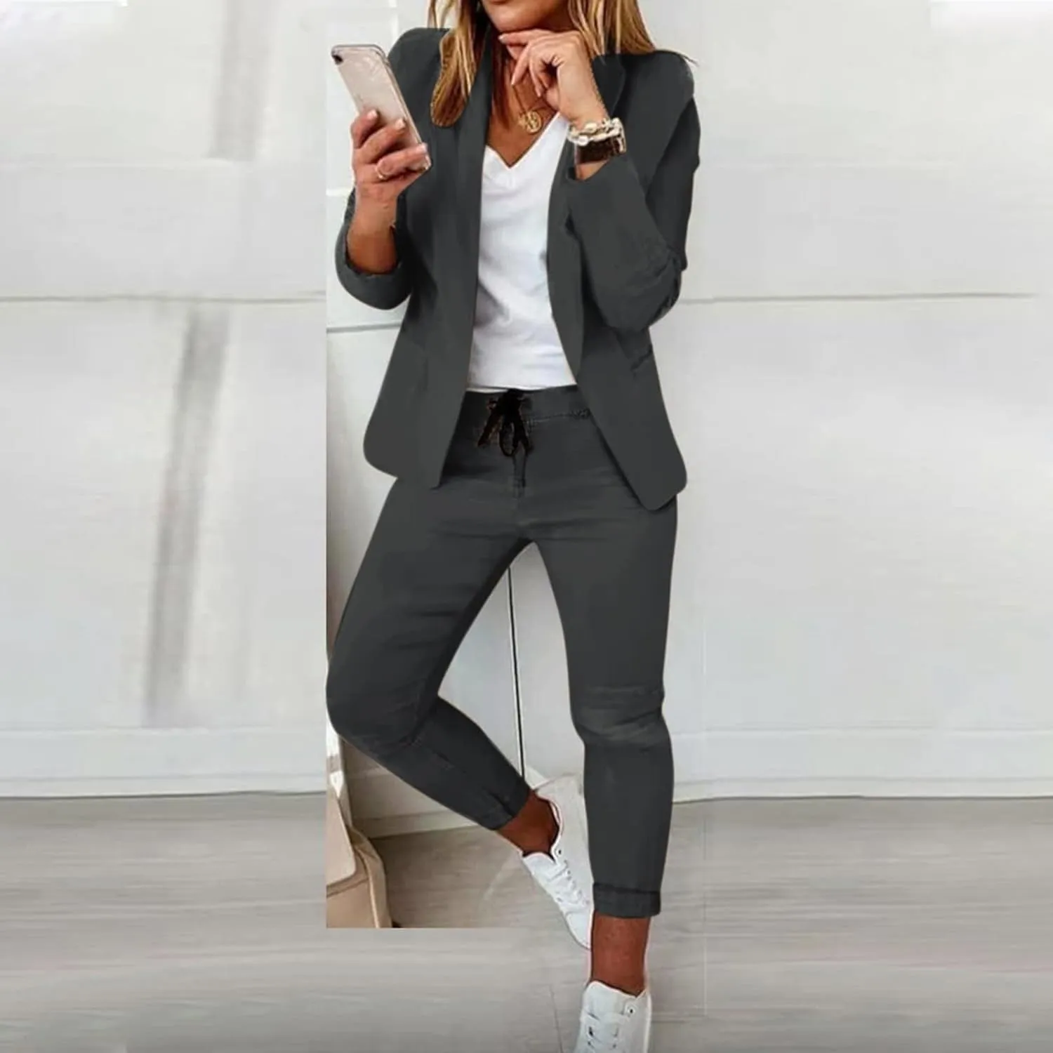 Pants Suits for Women 2 Piece Set Business Casual Outfits Blazer Work Office Jackets and Pencil Pants Dressy Suit