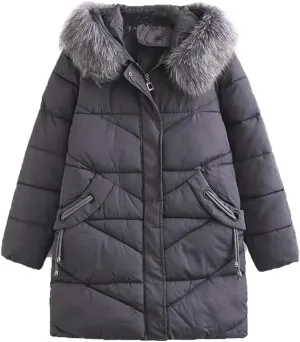 Parkas Women Winter Loose Fit Long Padded Jacket Geometric Thick Down Cotton Hooded Keep Warm Coat