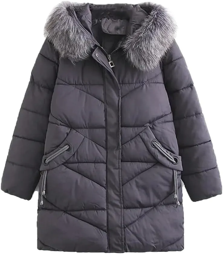 Parkas Women Winter Loose Fit Long Padded Jacket Geometric Thick Down Cotton Hooded Keep Warm Coat