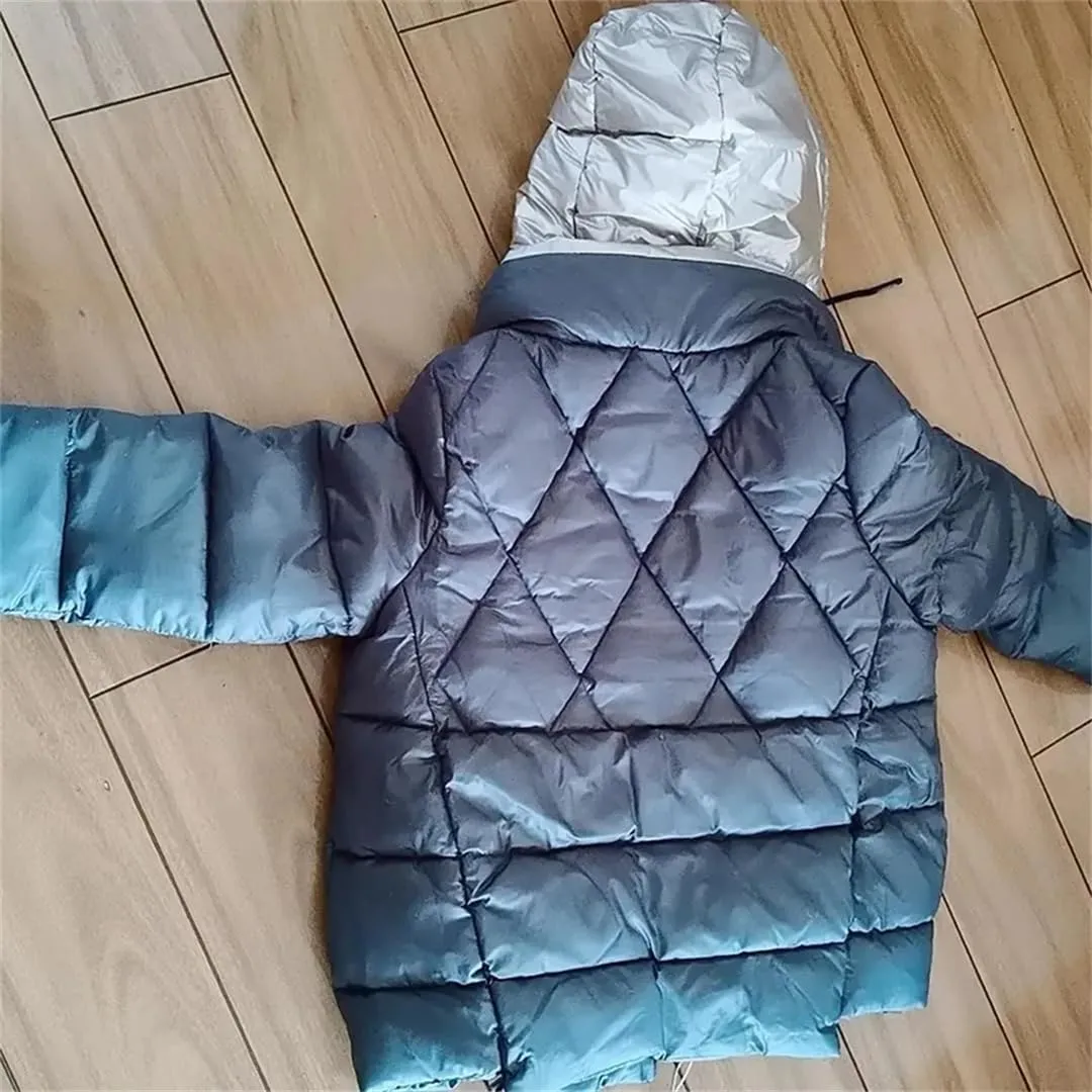 Patchwork Women Hooded Quilted Jacket Fashion Elegant Down Cotton Padded Parkas Winter Loose Short Office Warm Coat