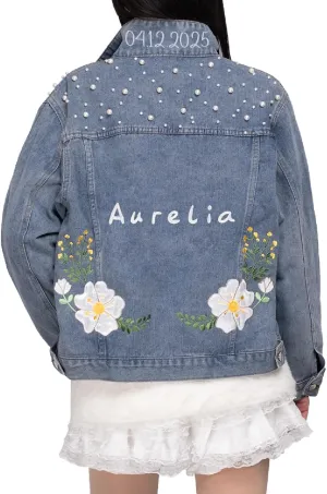 Personalized Embroidered Womens Jean Jackets Custom Bride Denim Jacket Wedding Anniversary Birthday Party Coat