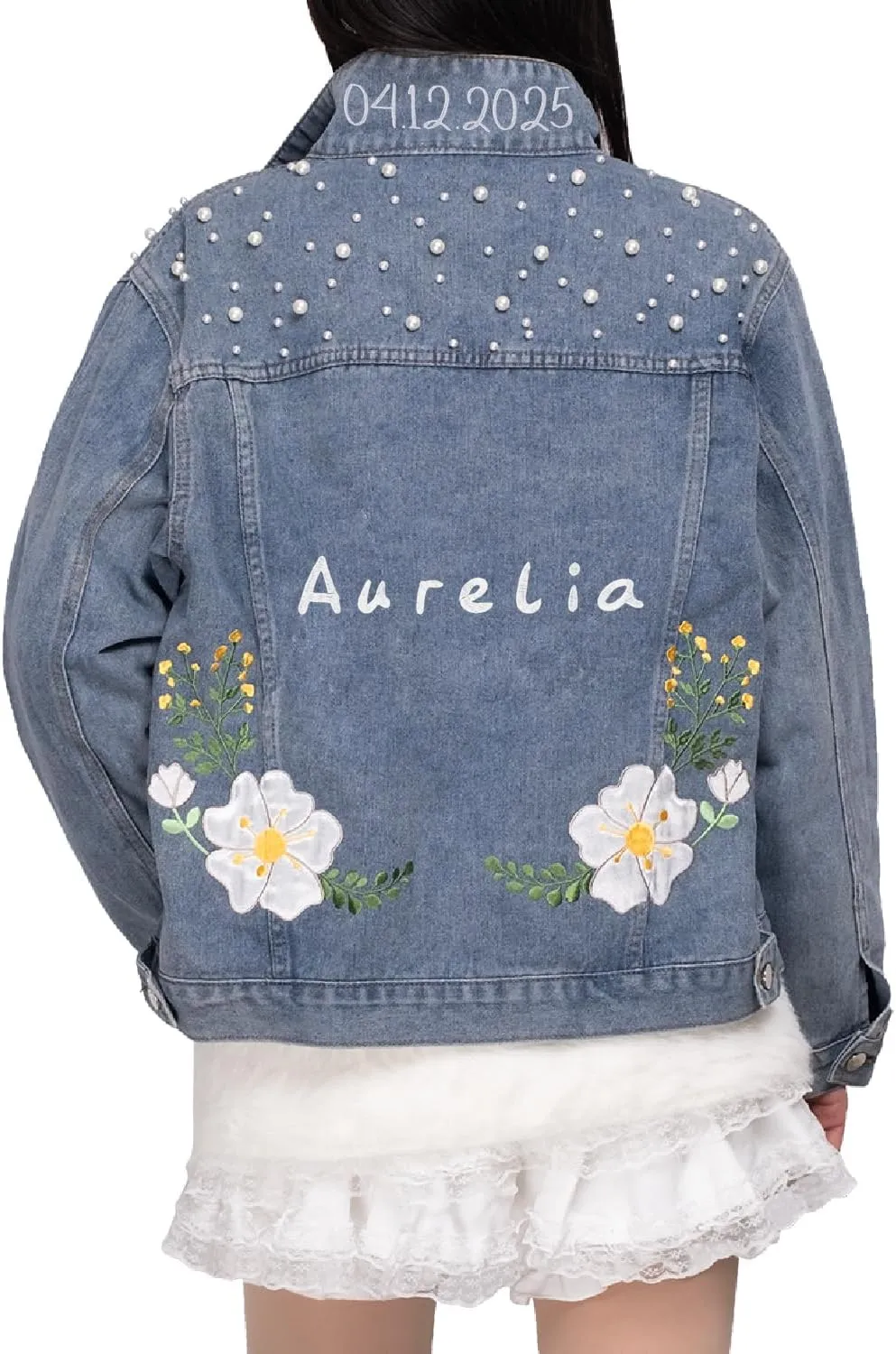 Personalized Embroidered Womens Jean Jackets Custom Bride Denim Jacket Wedding Anniversary Birthday Party Coat