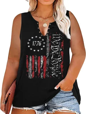 Plus Size We The People 1776 Tank Tops for Women Vintage American Flag Graphic Tees 4th of July Patriotic Shirt