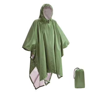 Portable Multifunctional 3 In 1 Rain Coat Hiking Camping Raincoat Poncho Mat Awning Durable