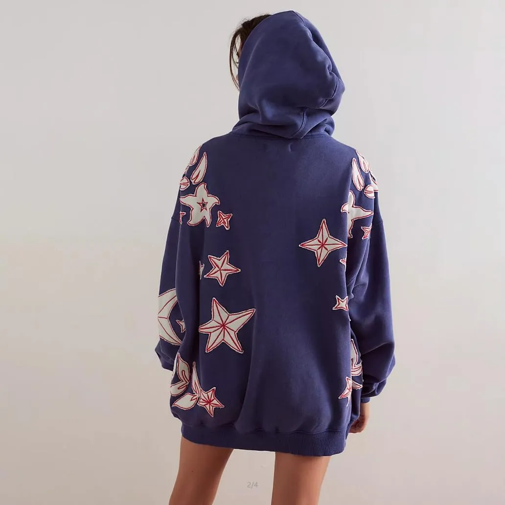 RICHTRUE Y2K Star Sweater Graphic Hoodies Pullover Vintage Sweatshirt Hooded Women Oversized Hoodies