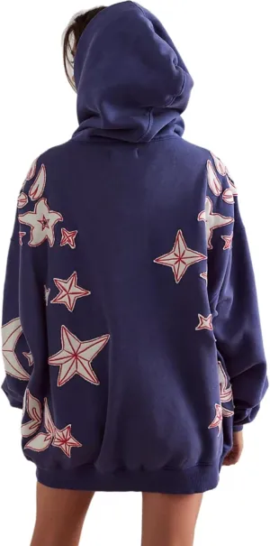 RICHTRUE Y2K Star Sweater Graphic Hoodies Pullover Vintage Sweatshirt Hooded Women Oversized Hoodies