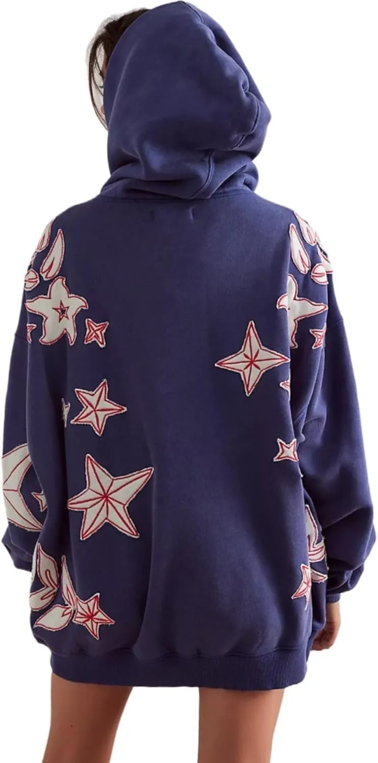 RICHTRUE Y2K Star Sweater Graphic Hoodies Pullover Vintage Sweatshirt Hooded Women Oversized Hoodies
