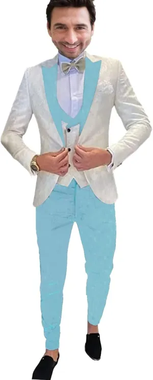 SAROULU Men 3 Pieces Floral Jacket Pants Vest Party Blazers Formal Suit Set Wedding Tuxedo