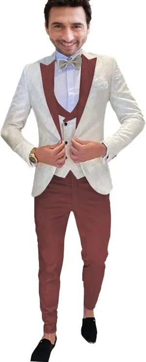 SAROULU Men 3 Pieces Floral Jacket Pants Vest Party Blazers Formal Suit Set Wedding Tuxedo