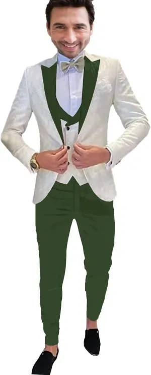 SAROULU Men 3 Pieces Floral Jacket Pants Vest Party Blazers Formal Suit Set Wedding Tuxedo