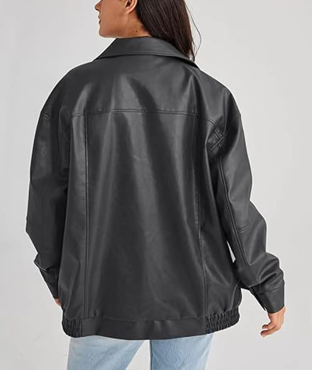 Sexyshine Women's Oversized Jackets PU Leather Leather Faux Motorcycle Plus Size Moto Biker Coat Fall Outfits