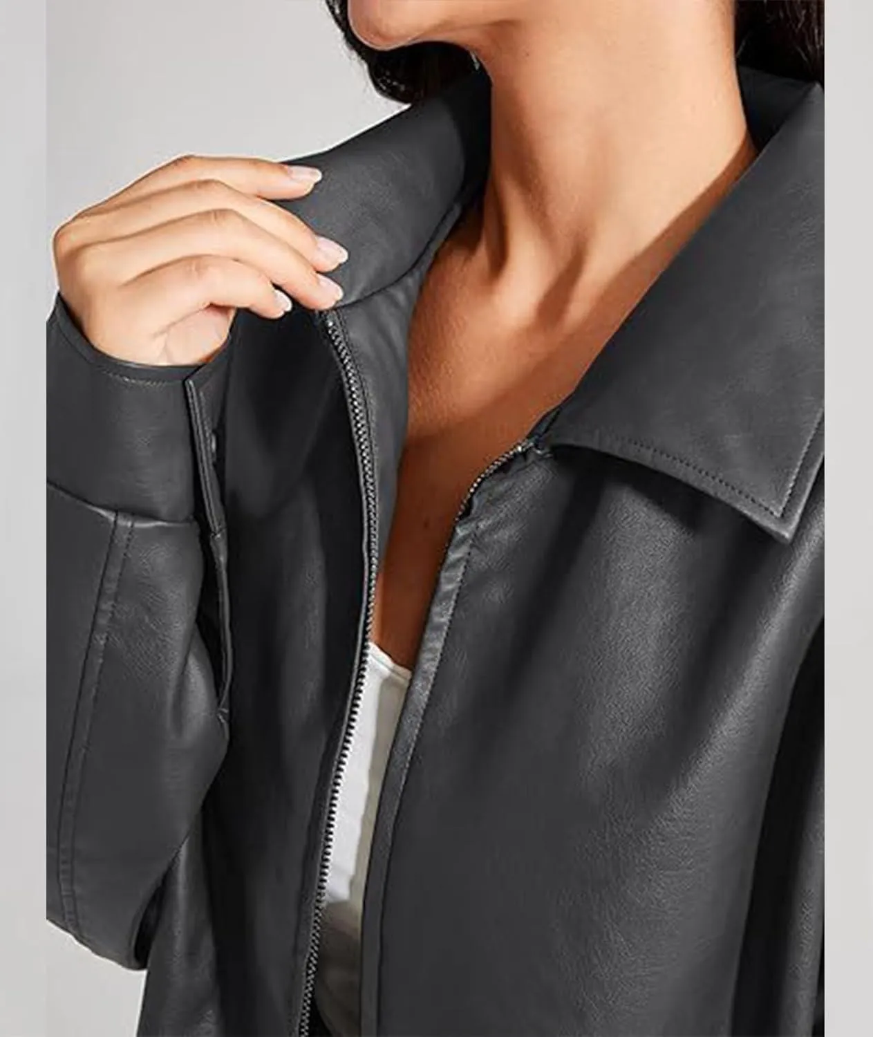 Sexyshine Women's Oversized Jackets PU Leather Leather Faux Motorcycle Plus Size Moto Biker Coat Fall Outfits