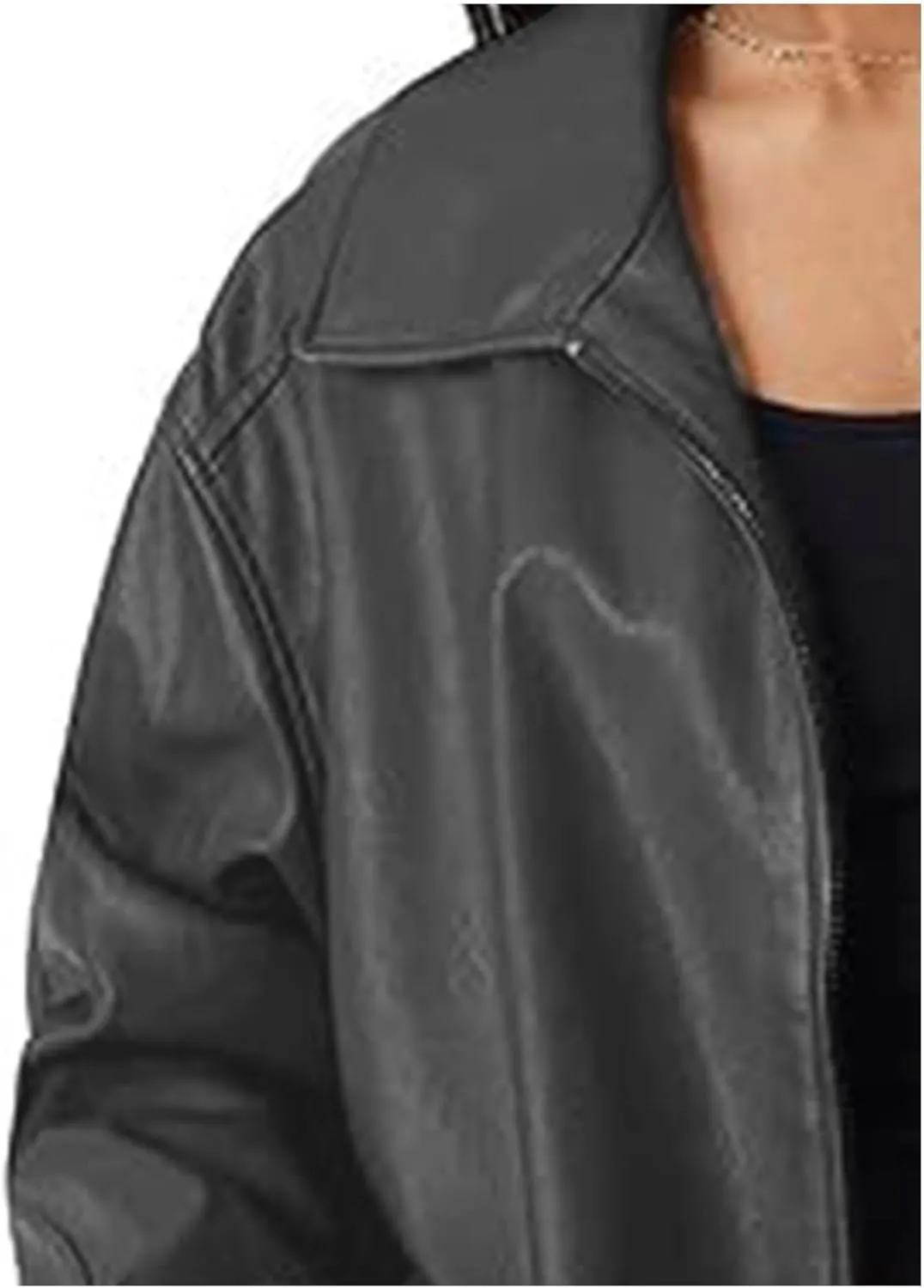 Sexyshine Women's Oversized Jackets PU Leather Leather Faux Motorcycle Plus Size Moto Biker Coat Fall Outfits